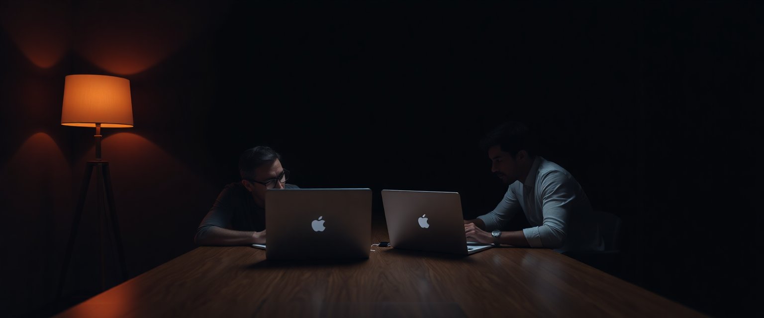 Reunião de diagnóstico com notebook e caderno sobre a mesa